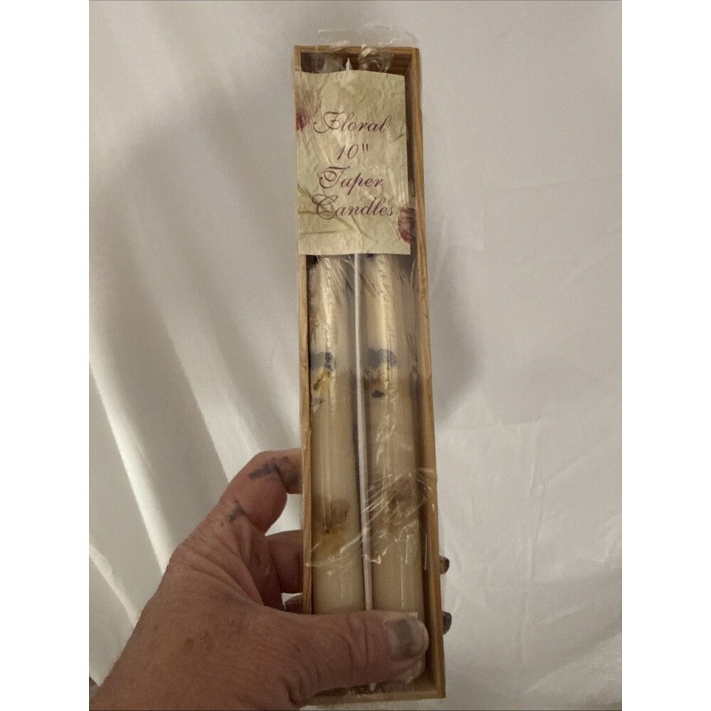 Vtg Floral 10” Taper Candles With Crystal Collection 2 Piece Candle Holder Set